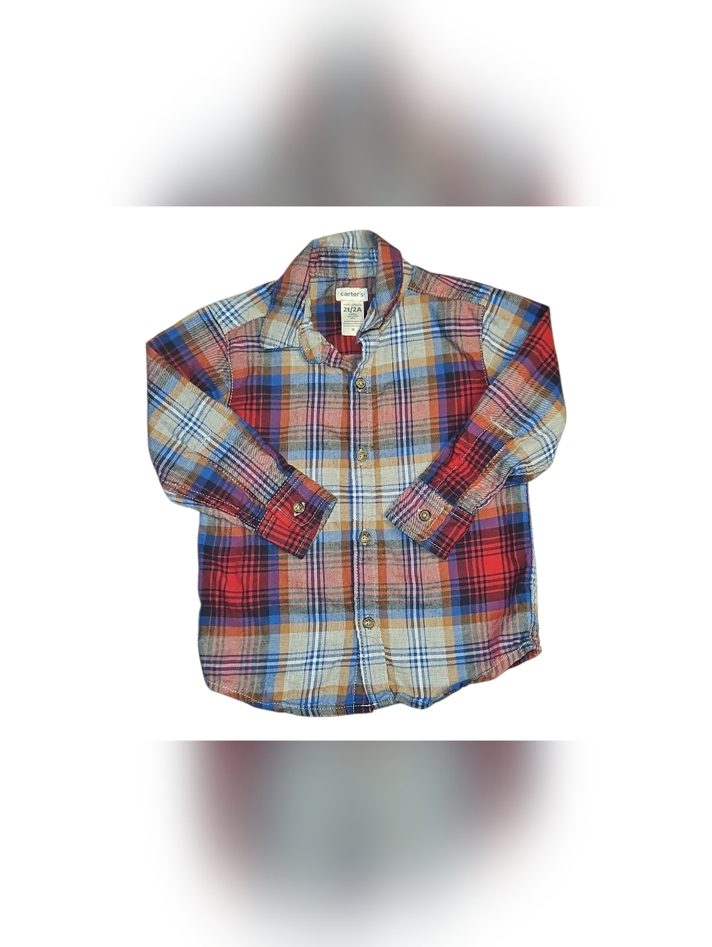 Carter's Red, Blue & Gray Plaid Button-Down Shirt 2t